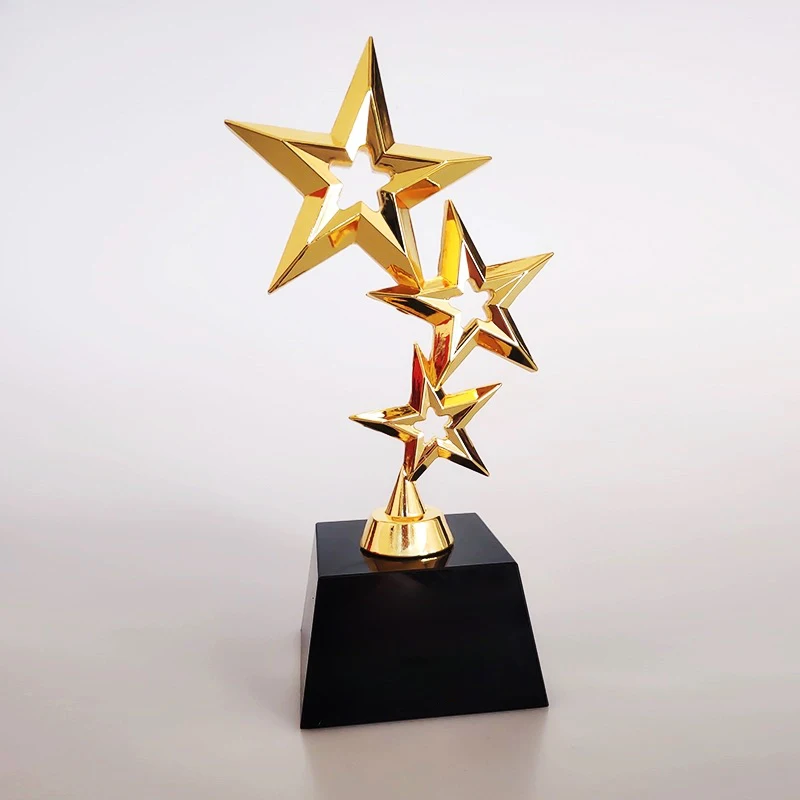 Noble Gold Silver Metal Star With Black Crystal Base Custom Bespoke Logo Business Gift Craft Star Trophy Awards