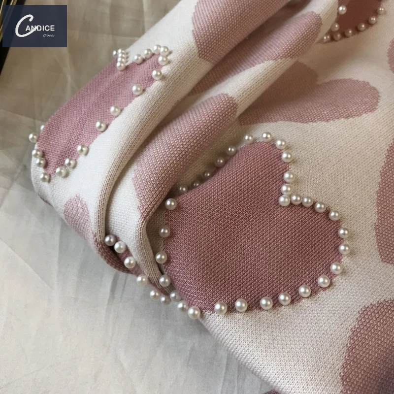 Candice high quality sweater hoodie and long pants suit elegant Beaded knit winter 2 piece sets for women