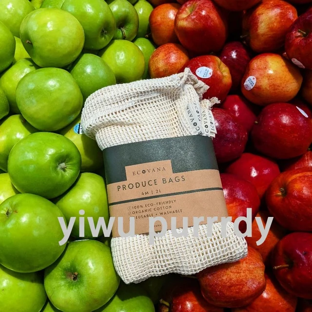 Sopurrrdy simple ecology washable and reusable grocery cotton mesh produce bag for vegetable and fruit