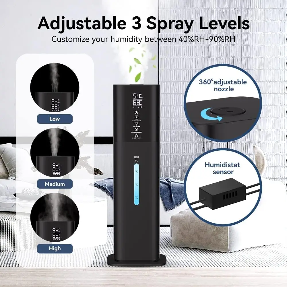 RUNAL H785 8L Big Capacity Top Fill Electric Cool Warm Mist Smart Ultrasonic Air Humidifier With Led Night Light