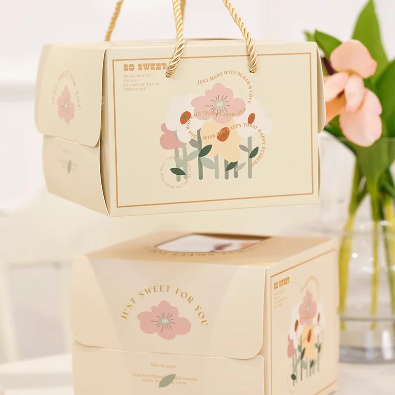 Personalized Cake Paper Box Food Grade 4 Inch Cardboard Cake Packaging Pastry Dessert Cake Box With Clear Window