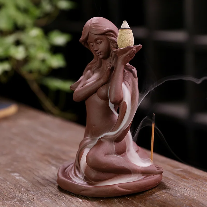 Ceramic Incense Burner Incense Holder Burner Beauty Conch Incense Burner Ceramics Mermaid Desktop Ornaments
