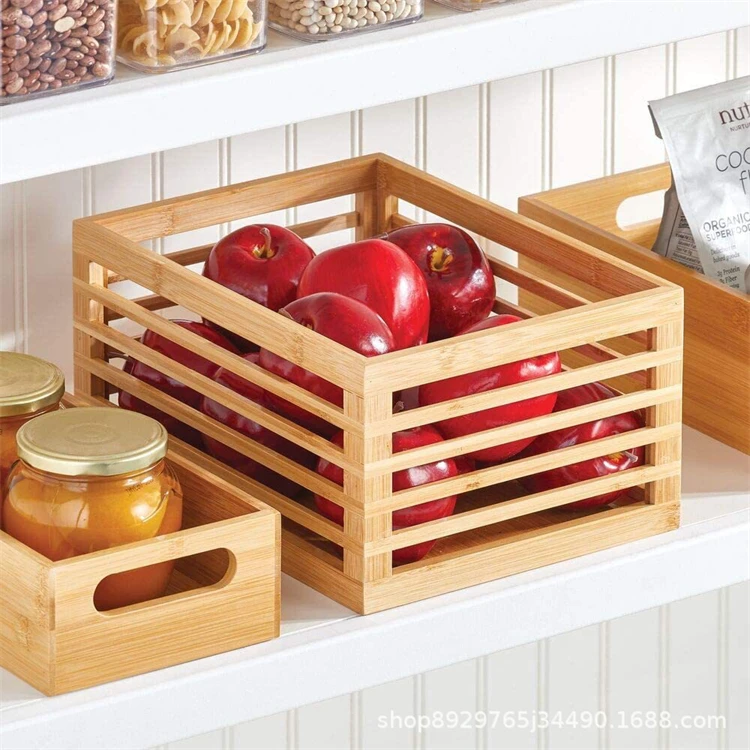 Kitchen cabinet storage box bamboo storage basket supermarket display in a row wooden frame rectangular sundry sorting box