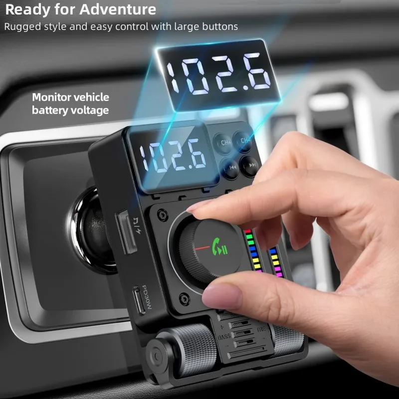 OEM ODM DIY Treble Bass Tuner Music Player PD30W Adaptador para carro Adjustable Car Charger Bluetooth 5.3 FM Transmitter
