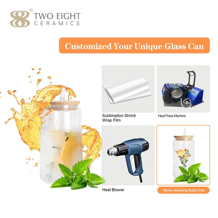 Hot Sale 12oz 16oz Custom Sublimation Beer Glasses Cup Frosted Glass Can with Lid and Straw Water Bottles Blanks Tumblers Mug