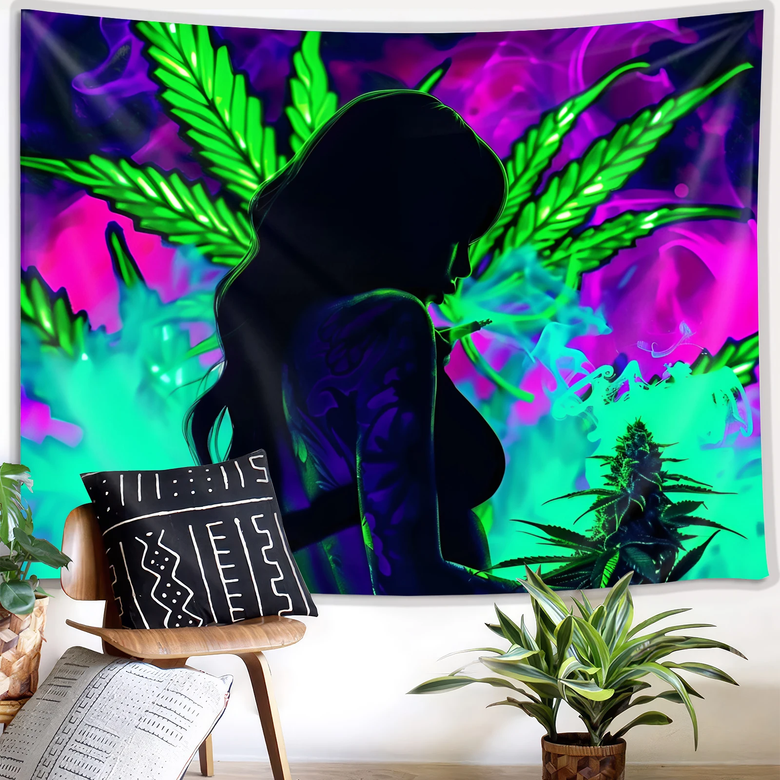 Cool Girl Fluorescent Tapestry Custom Design Animal Pattern Wall Art for Living Room Woven Printed Techniques Anime Feature