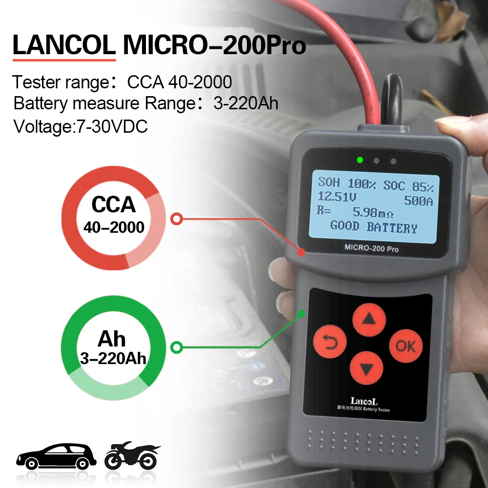 LANCOL New upgrade 12v 24v truck motorcycle car 3 in 1battery tester  Micro 200 pro
