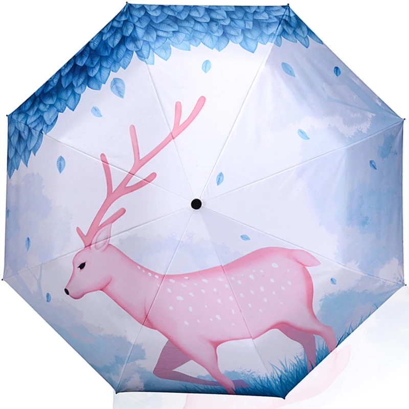 MOQ 5pcs UV protecting folding portable 3-folding custom printed insided umbrella