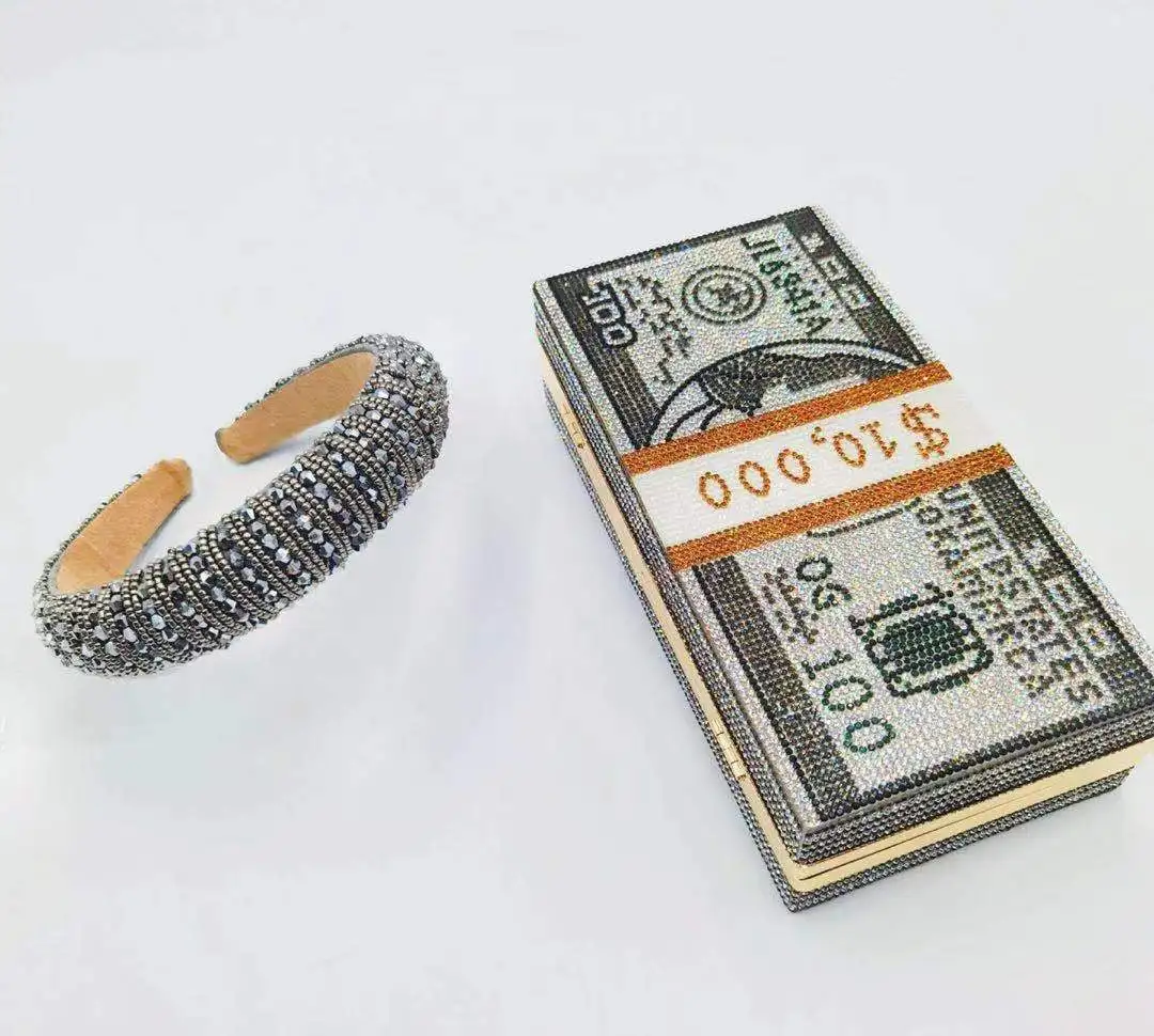 
Wholesale Ladies Hair Hoop luxury rhinestone money bags purse fashion design new shape USA money purse for women evening bags 