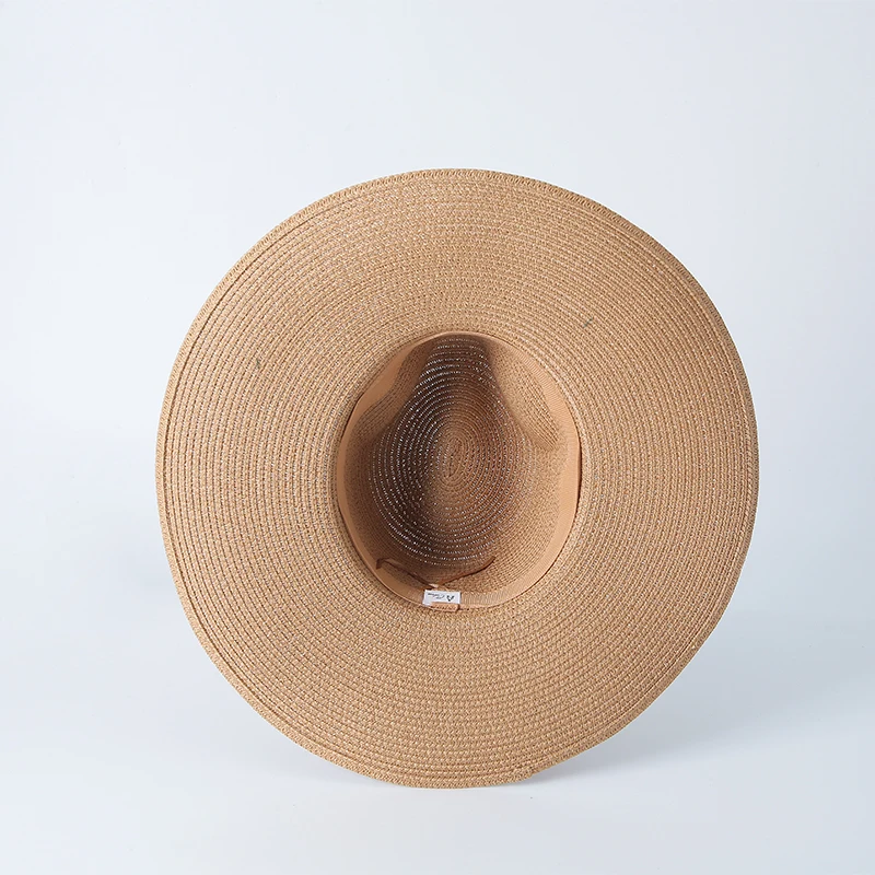 Green Red Striped Ribbon With metal Decorative Paper Straw Outdoor Hat For Women Men Wide brim Summer beach sunshade
