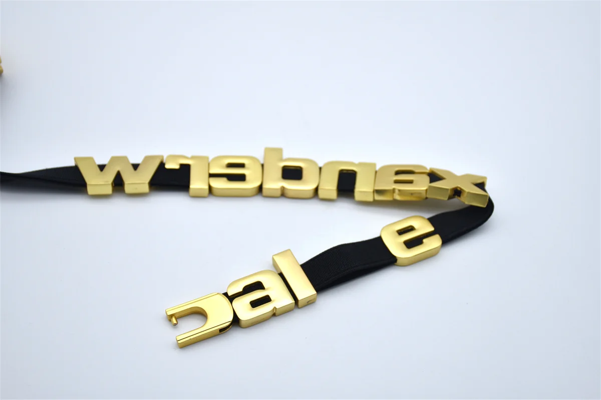 GRS certified metal alloy letters charms  gold plated with hollow for bag straps webbing new design