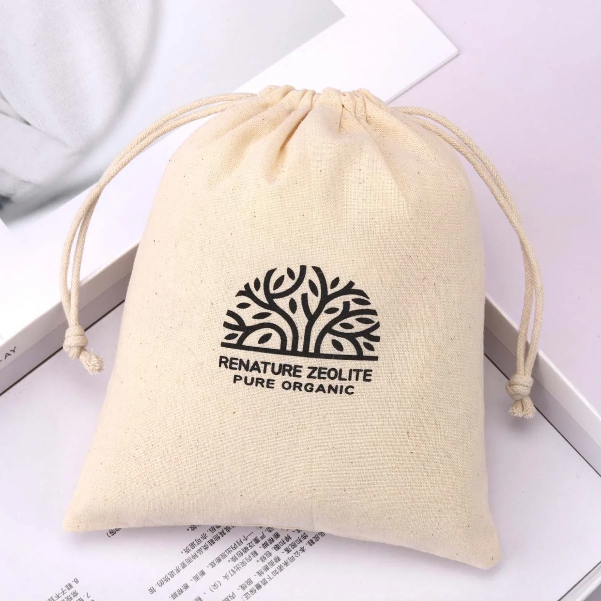 Custom Logo Printed Organic Cotton Gift Hangover Kit Dust Packing Drawstring Bag Natural Soild Msulin Storage Shoe Poouch