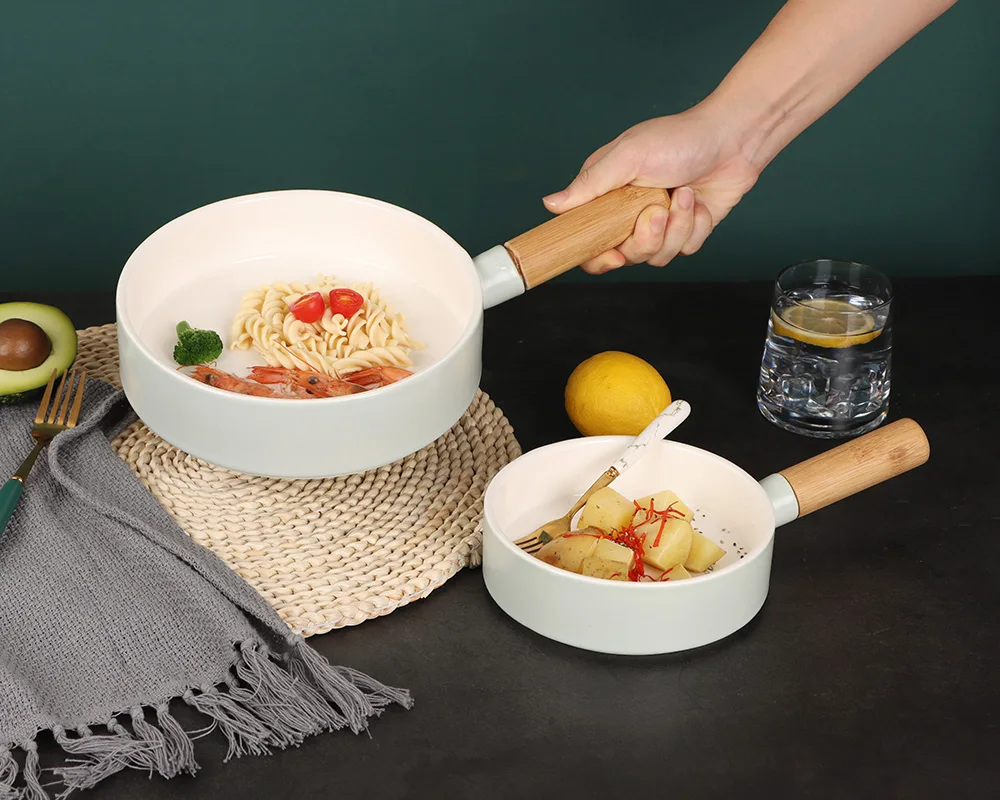 white blue pink round  fine bone china with wooden handle everyday use Food tray deep plate