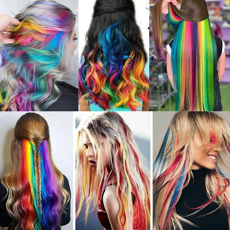 33colors Straight Rainbow Clip Gradient Hair 20inch Synthetic Colorful Hair Extensions Ombre Hairpiece For Girls