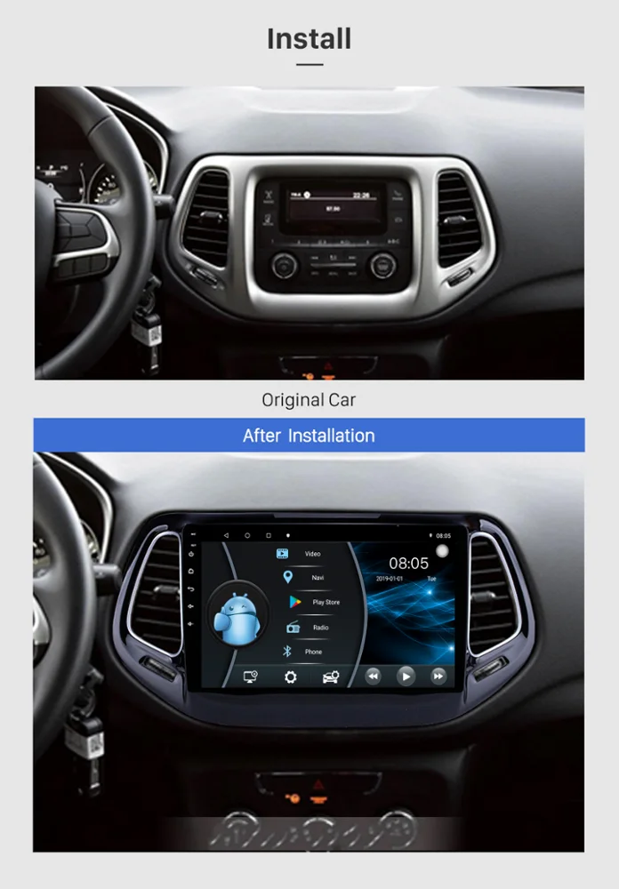  Автомобильный монитор Bosstar для Jeep Compass 2017 2018 автомобильное радио android 10 мультимедийный аудио плеер стерео Автомобильная gps-навигация 2 + 32