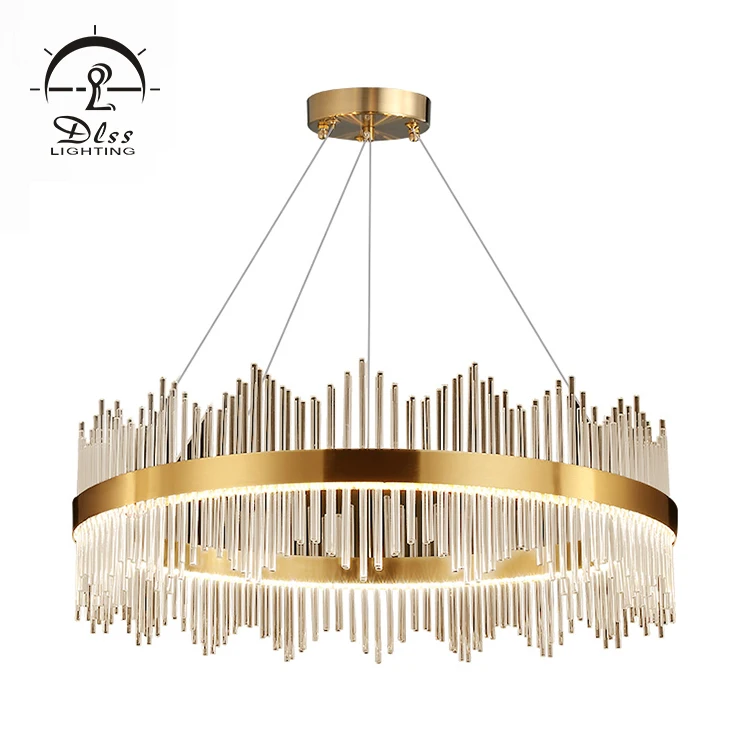 
Luxury Brass Clear Pendant Light Living Room Metal Glass Modern LED Chandelier 