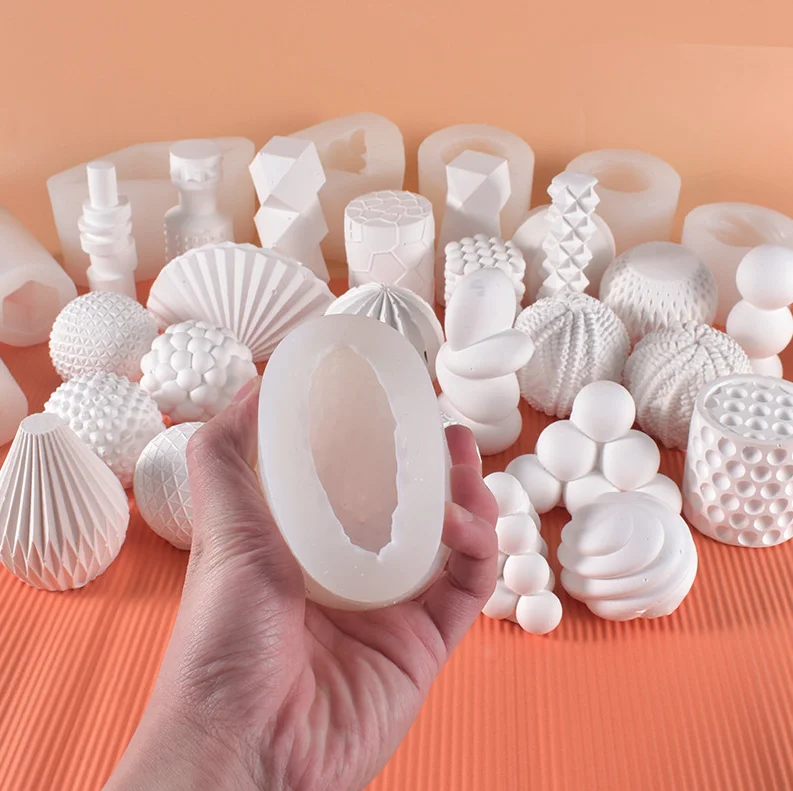 Wholesale Geometric Stripes Silicone Candle Mold DIY Handmade Soap Mould Creative Crafts Round Cylinder Plaster Resin Mould