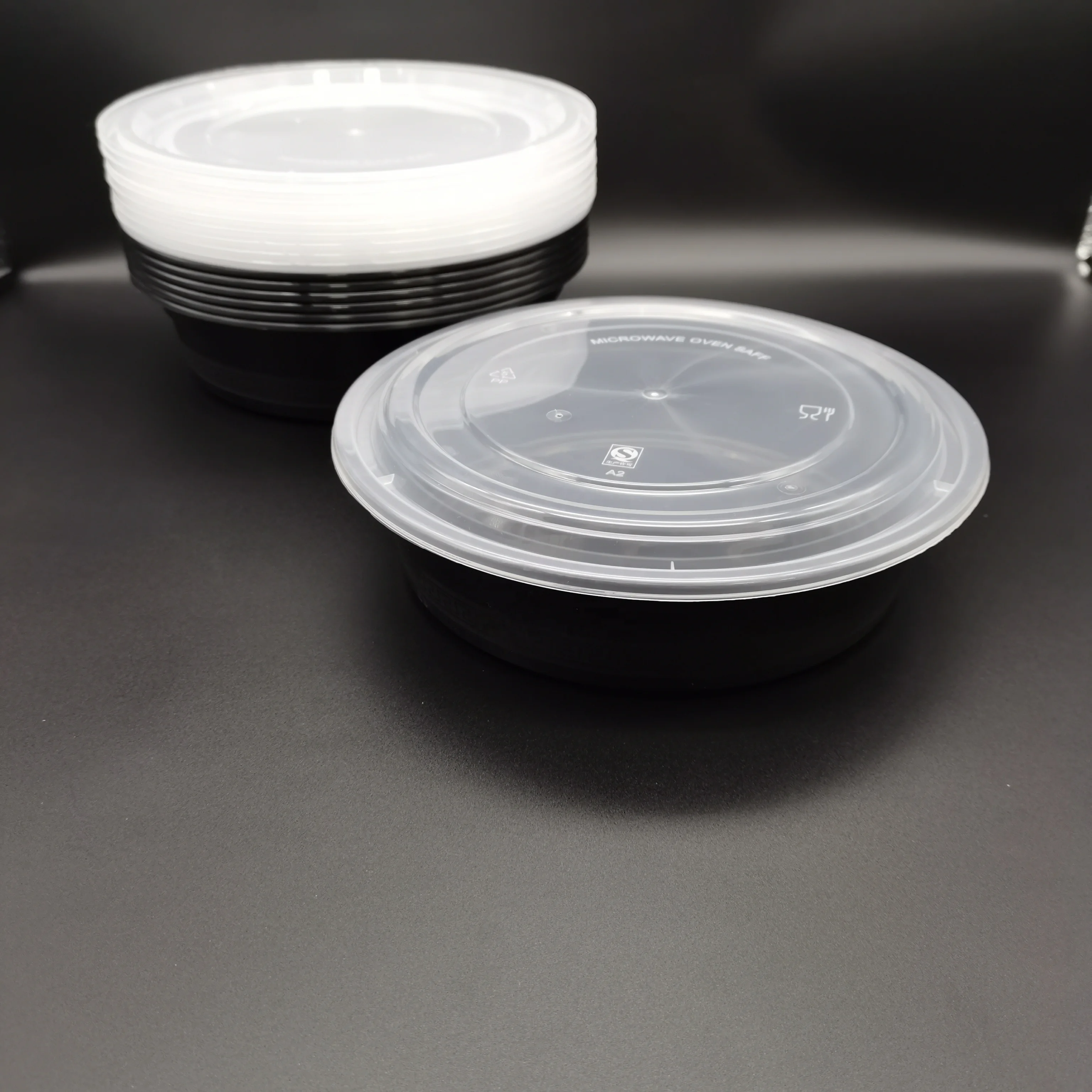 Черный круглый одноразовый Ланч-бокс суп для микроволновой печи с пластиковой