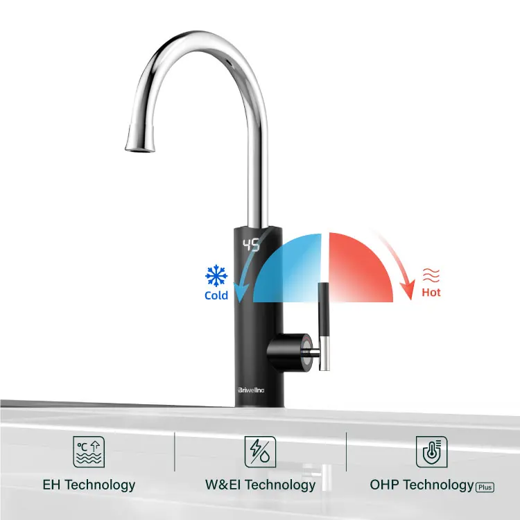 Briwellna 220V мгновенный кран с горячей водой Однорычажный смеситель для кухни с подогревом кран светодиодный цифровой дисплей электрический водонагреватель гейзер кран