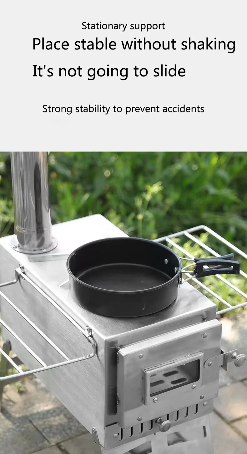 2023 hot 201 Stainless Steel Titanium Camping Stove for Tent, Ultra Light Portable Wood Stove Fast Winter Camping Grill