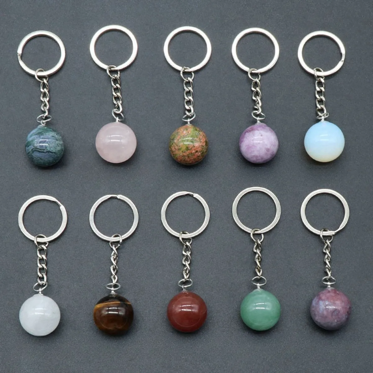 Simple Personalized Alloy Hook Ring Round Ball Shaped Gemstone Pendant Keychains