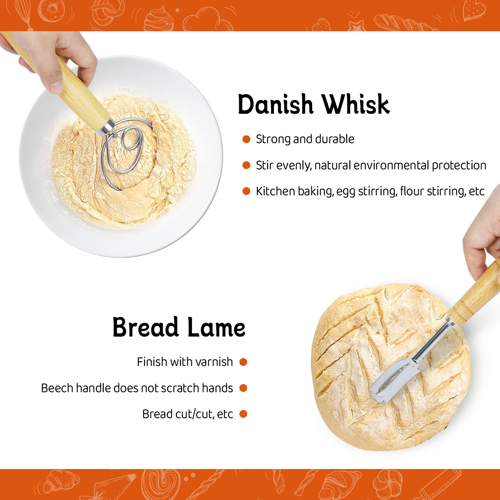 XH Source factory 9+10 inches sourdough bread proofing basket set Complete baking tools natural rattan stainless steel nail