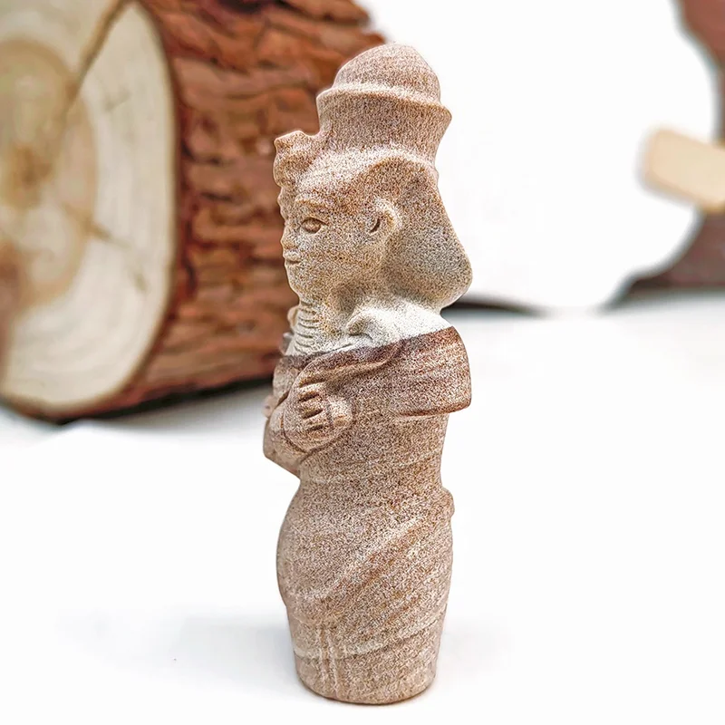 Egyptian Pharaoh Akhenaten crystal Hand carved Wood sand sculptures Crystal Healing Statue