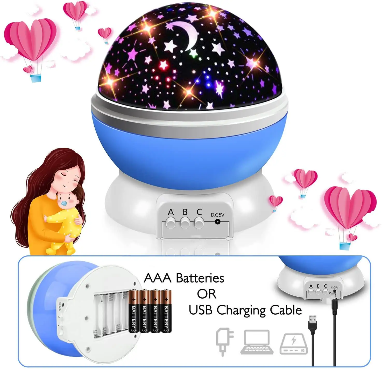 Room Decoration Galaxy Projector Manual Button Lighting Music Dimmable Rgb Night Light For Kids