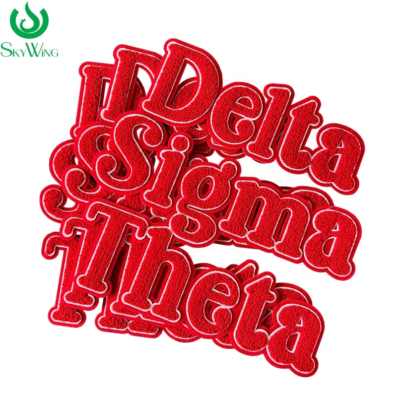 Custom Red Delta Sigma Large Chenille Word Patch Zeta Phi Beta AKA Sorority DST 1913 Iron on Embroidered Letters Patch