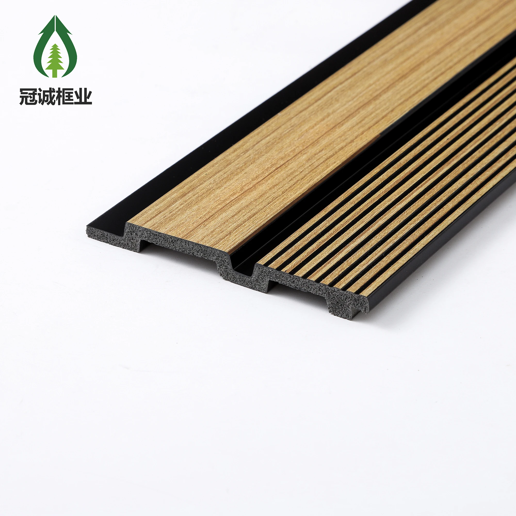 High Quality Customized Modern 3d Gold Line Luxury Design Waterproof Fluted Wood Slat Ps Interior Wall Panel For Indoor Decor