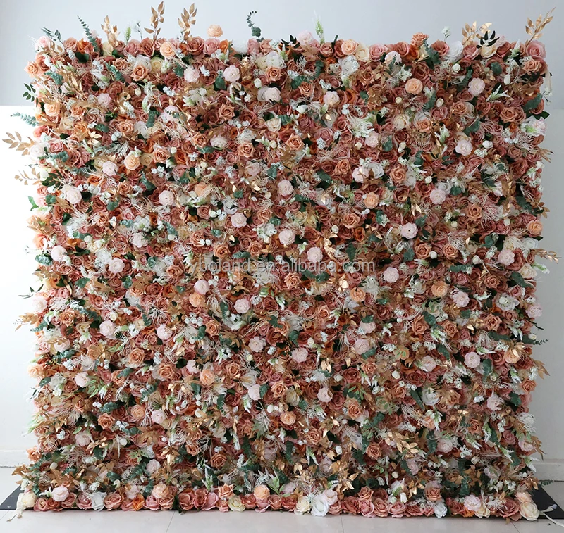Custom 8 ft by 8ft 10 ft artificial silk rose cloth flower wall backdrop wedding decorations fake autumn fall roll up flowerwall