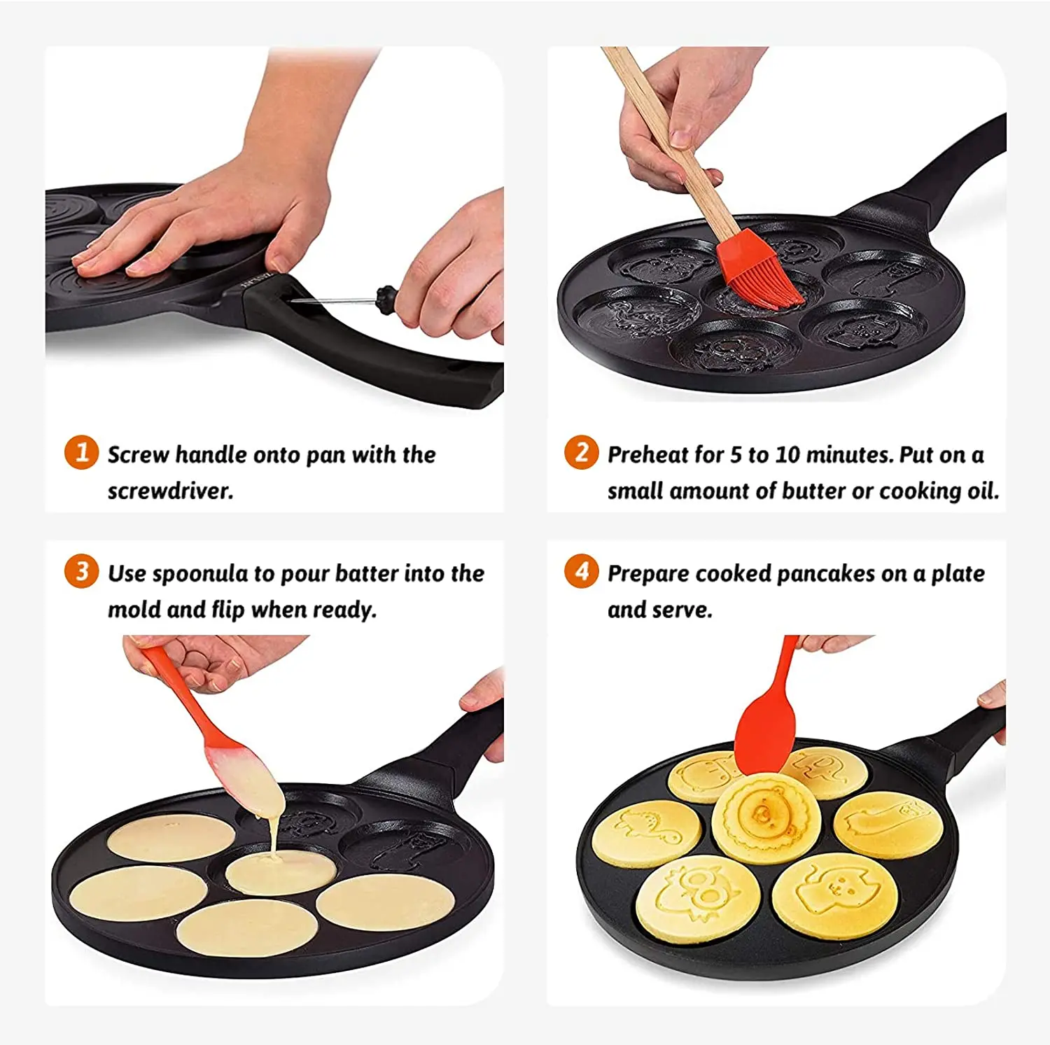 Pancake Pan Nonstick, 7-Mold Cast Aluminum Pancake Griddle, Even Heating & Easy to Clean Pancake Maker