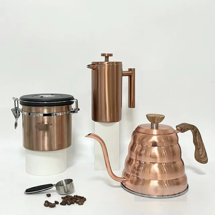 Electroplated copper coffee kettle 304 stainless steel french press and airtight coffee canister coffee series sets
