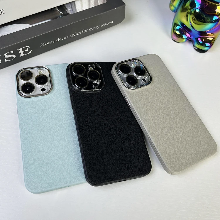 With Camera Protection Phone Case For iPhone 15 16 Pro Max Anti Fingerprint PU Leather Phone Case For iPhone 14 13 12 Pro Max