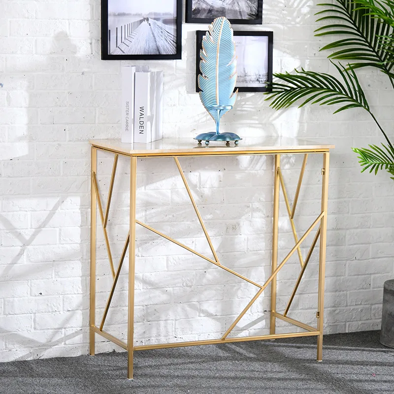 
Wholesale Modern Corridor Hall Luxury Golden Wrought Iron Marble Side Table 