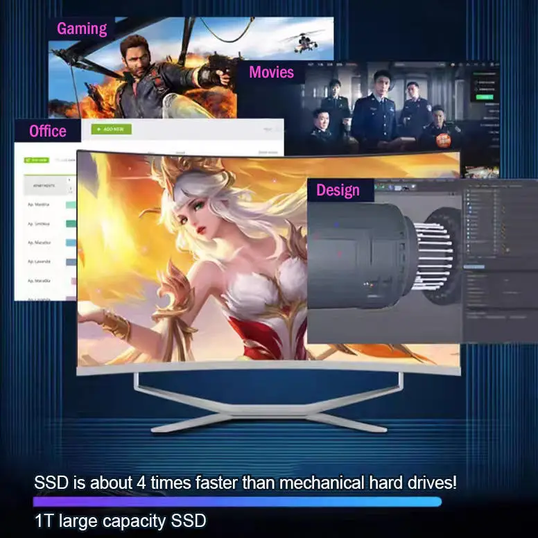 Wholesale Ultra Thin Cheap Oem Customized Curved Full Hd 24/27 Inch I3/i5/i7 Gaming Business Aio Pc