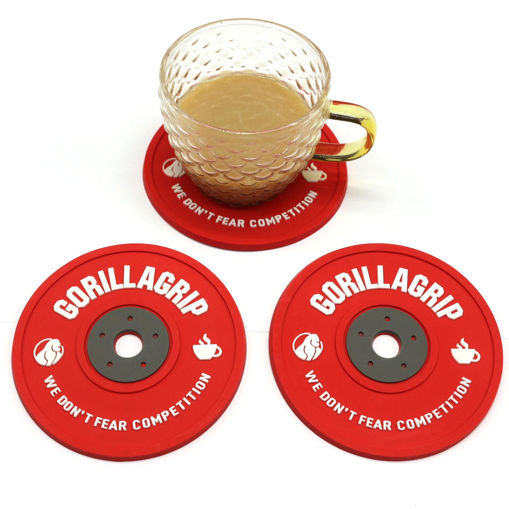 Water Proof 3D Mini Barbell Model PVC Coaster Plate Customized Gym Equipment Sport Fitness Beer Mat Drink Tea Coasters