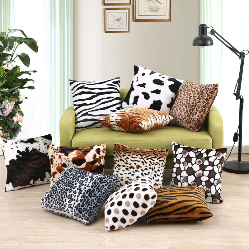Amity Leopard Texture Short Plush Throw Pillow Case Home Decoration Pillow Living Room Sofa Cushion Cover