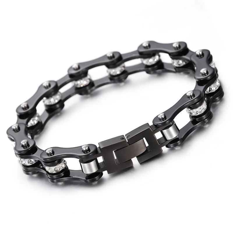 Wholesale 10mm bike Motorcycle Chain Bracelet  Crystal 316L Stainless Steel Gold Bike Chain Bracelet for women