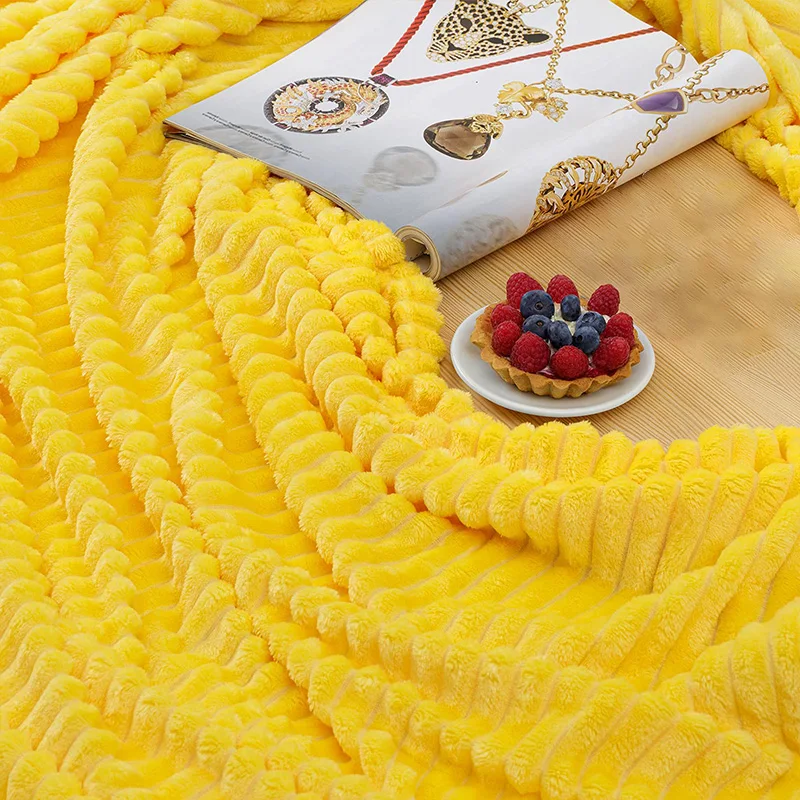 Solid Color Polyester Fleece Twin Size Throw Embroidery Blanket