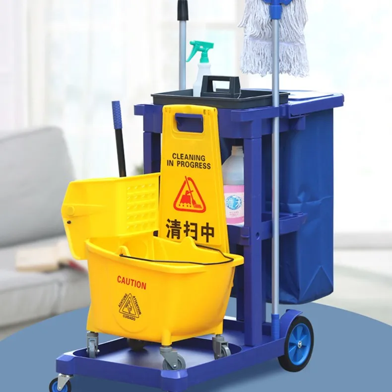 Lumo T-1 Factory Multi-functional Efficient Cleaning Carts For Hotel Hospital Property Plastic Janitor Cleaning Carts Trolley