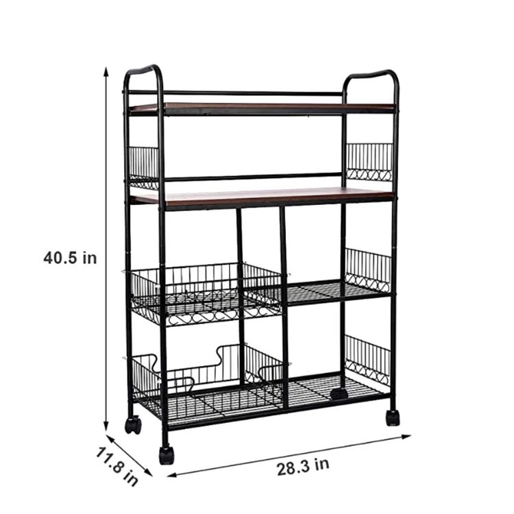 Kitchen Shelf Rustic Industrial Mobile Dining Trolley Rack Rust Protection Wine Trolley with Wheel