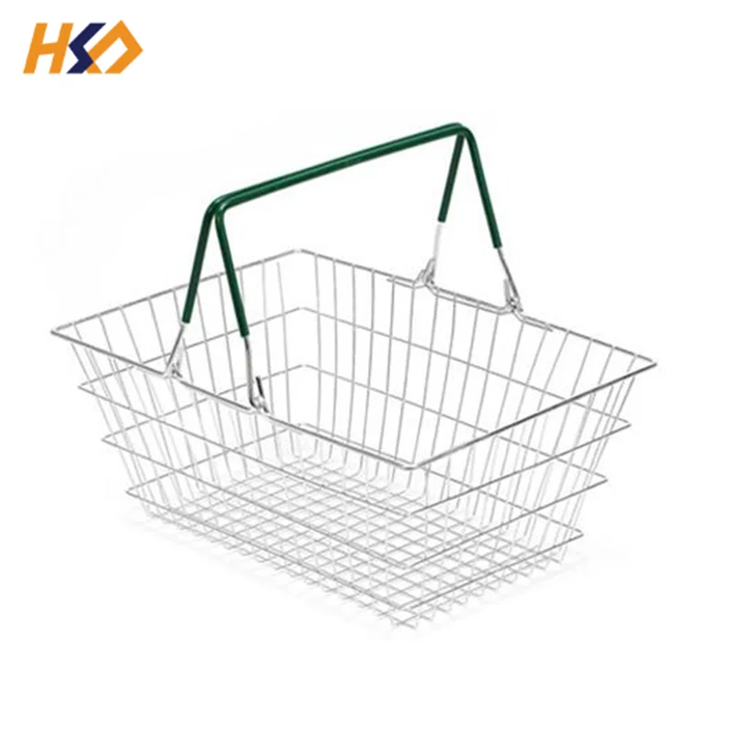 Customized Logos Supermarket Hypermarket Retail Store Metal Handle Shopping Basket 25L
