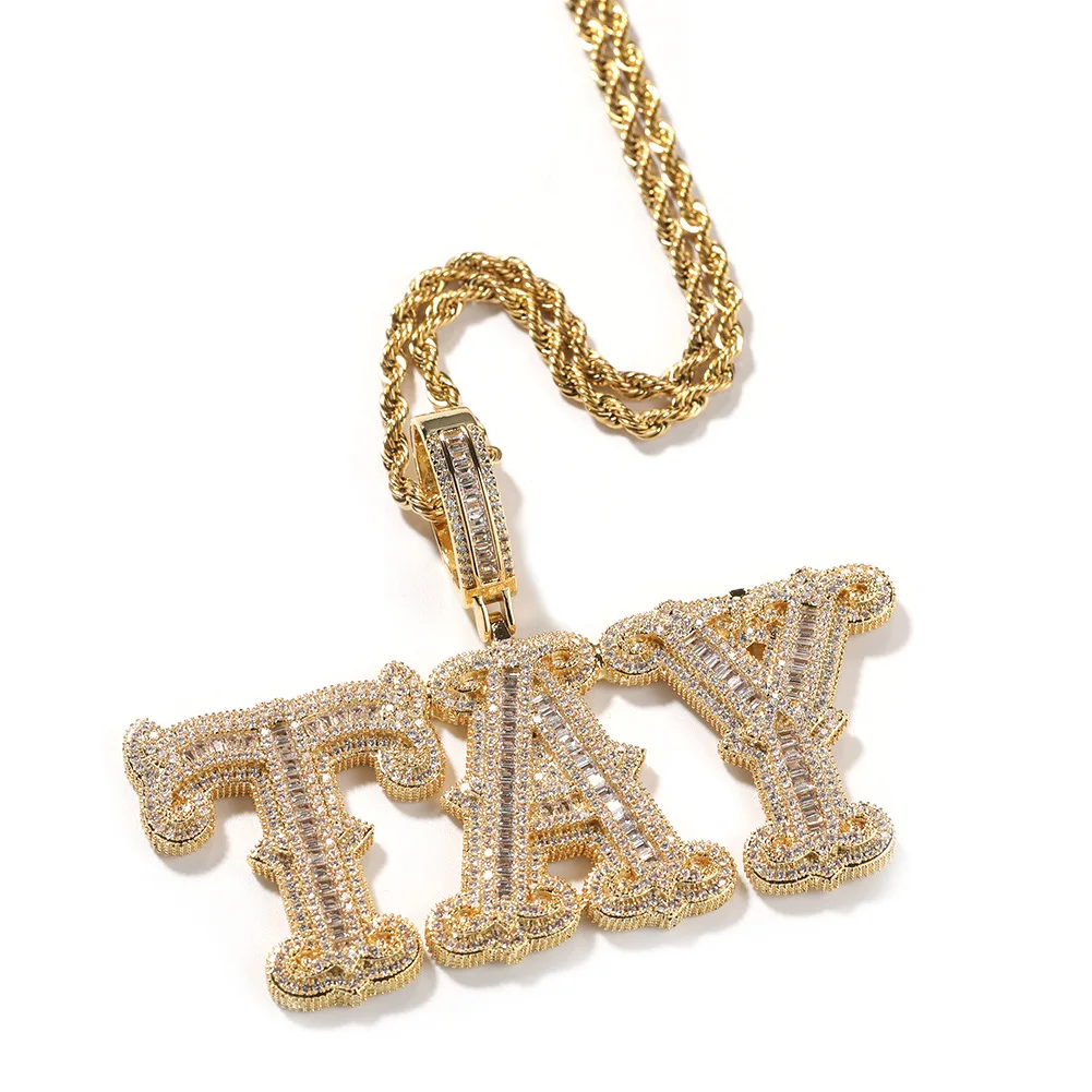 Luxury Full Diamond letter Pendant Nameplate Hip Hop Iced Out Jewelry  Custom Name Necklace For Women Men Fashion Jewelry