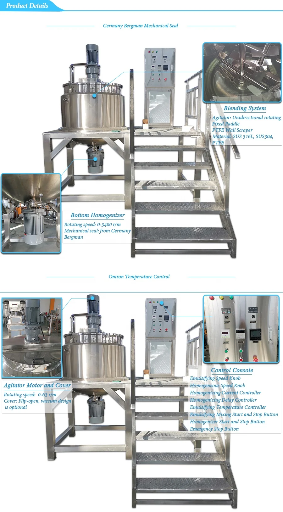 Cosmetic Homogenizer Chemical Mixing Tank Detergent Making Machine Dishwashing Liquid Mixer Soap Making Machine