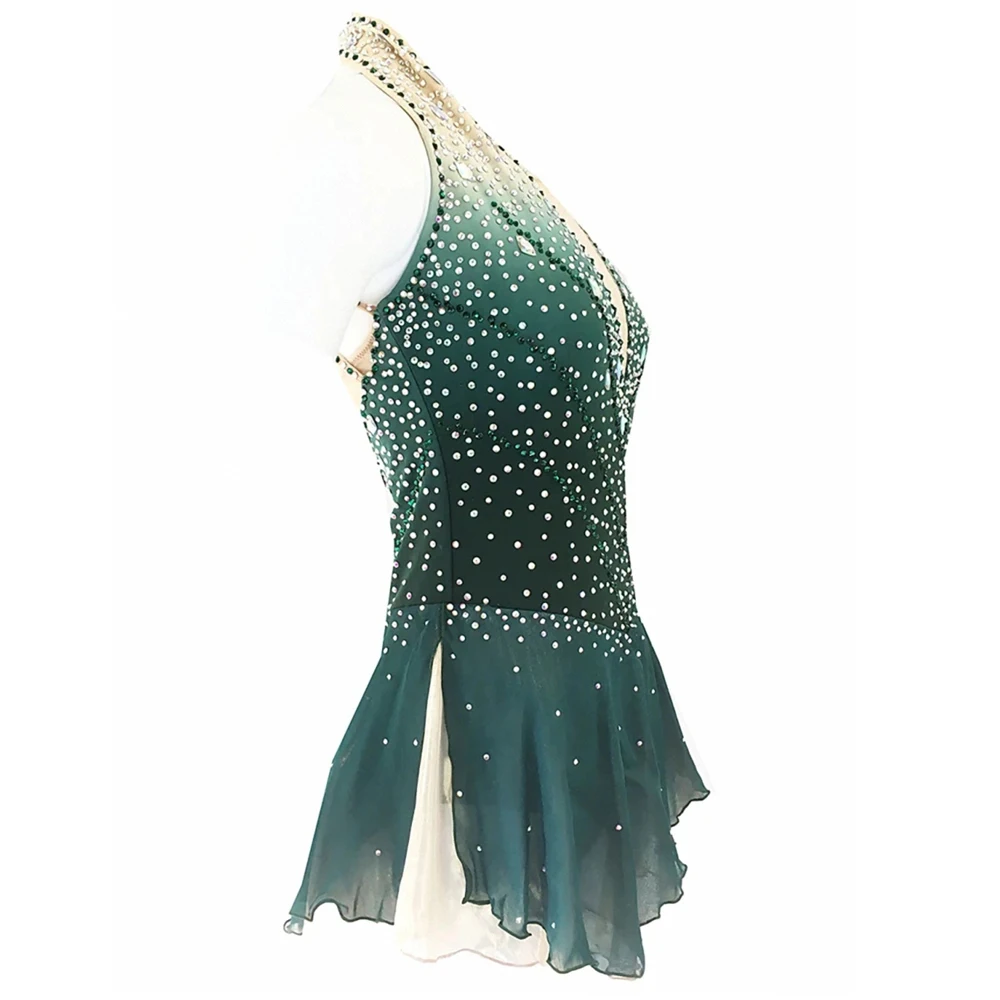 Figure skating dress girls sleeveless rhinestones skirt spandex dance costumes sexy ice skating dress