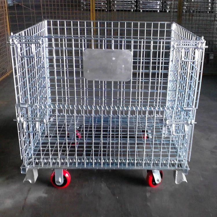 Heavy Duty Folding Custom Made Wire Mesh Pallet Storage Cage Stacking Basket Container Box
