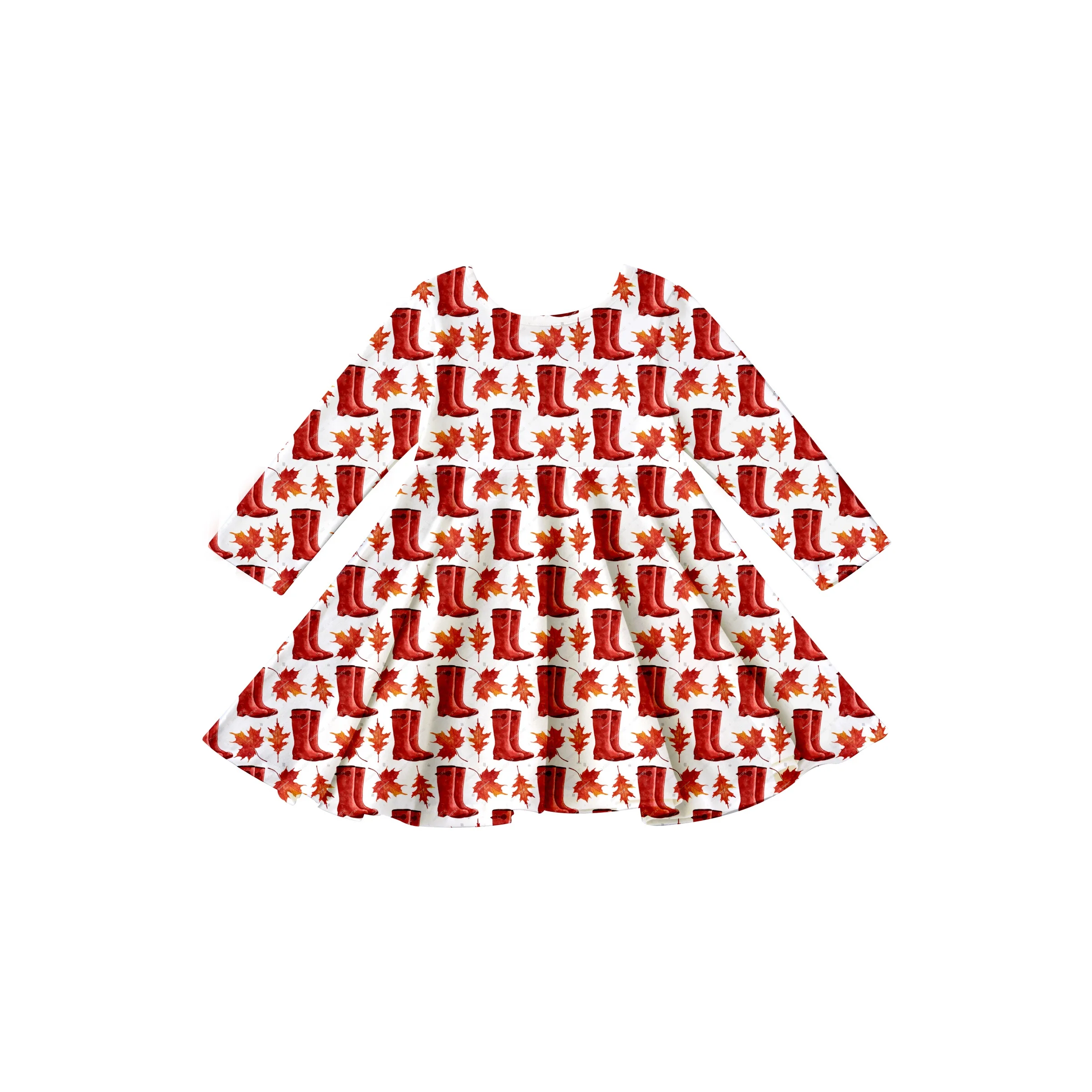 Girlymax 2022 Thanksgiving Turkey Pumpkin pattern orange Long Sleeve A-LIne Twirl Knee Length Baby Girls Dresses Kids Clothing