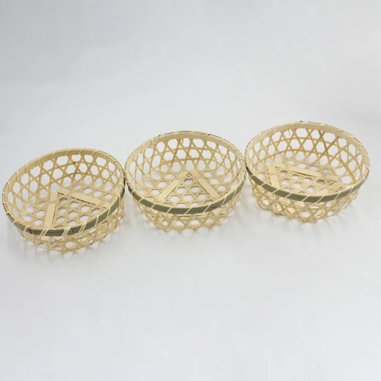 Jimao Wholesale Bamboo Woven Handmade Green Woven Bamboo Basket Fruit Basket Storage