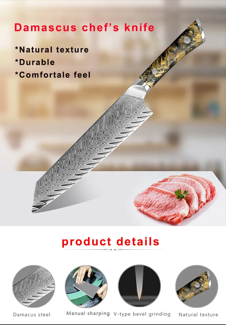 Damascus steel Japanese chef Knife for kitchen With Staypak Wood Handle and gift box